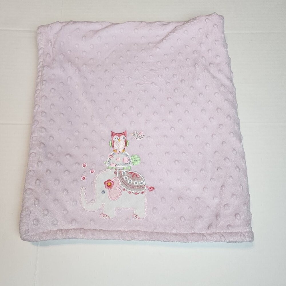 Blankets And Beyond Pink Minky Dot Baby Blanket Owl Turtle Elephant 28x31